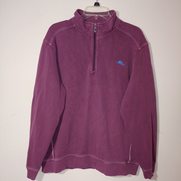 Tommy Bahama Embroidered Logo Quarter Zip-Up Pullover Sweatshirt Size L Merlot - Picture 1 of 6
